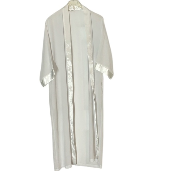 Josie Vintage Sheer Robe Belt Satin Trim White Romantic Bridal Lounge Feminine - Picture 1 of 13